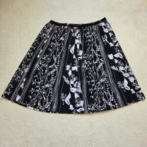 Leslie Fay 22WP Pleated A-Line Maxi Skirt Pull On Elastic Waist Blk White Floral
